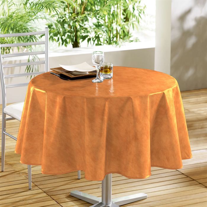Nappe toile cir&eacute;e ronde diam&egrave;tre 160 cm, faux uni aspect b&eacute;ton