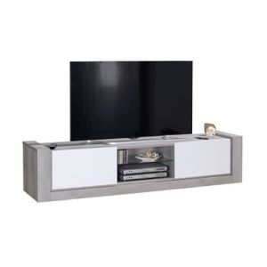 NORDEN Meuble TV contemporain - Gris et laqué blanc mat - L200 cm