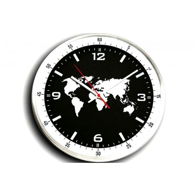 Horloge murale noire et métal chromé Planisphère Cette horloge
