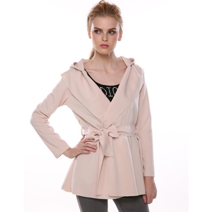 Trench femme à capuche avec ceinture élégante Kaki Achat / Vente