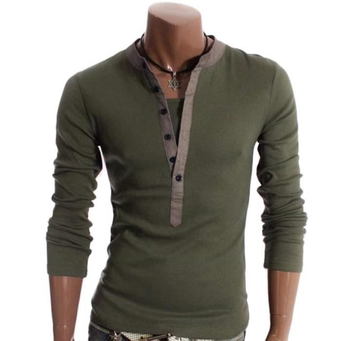 Tee Shirt Homme Manche Longue Marque Slim Fit C Gris