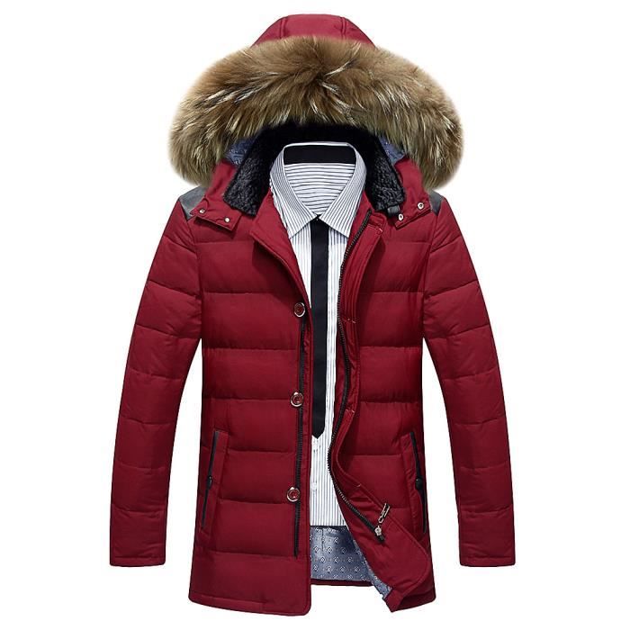 Parka Homme Doudoune Fourrure Homme Hiver Mante... Vin rouge  Achat