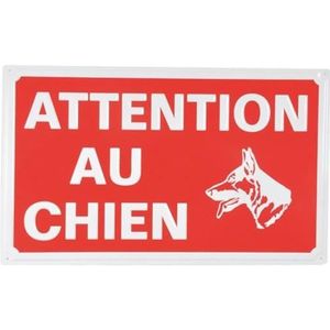 Plaque attention chien 33 x 20 cm rouge et blanc