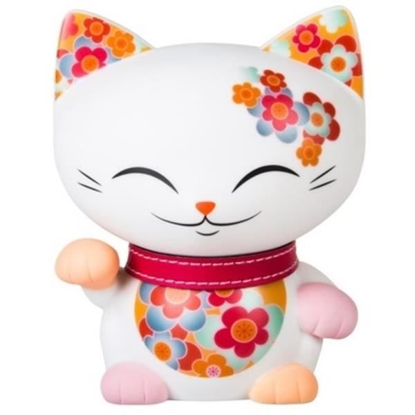Chat porte bonheur Mani the Lucky Cat blanc collier framboise Achat