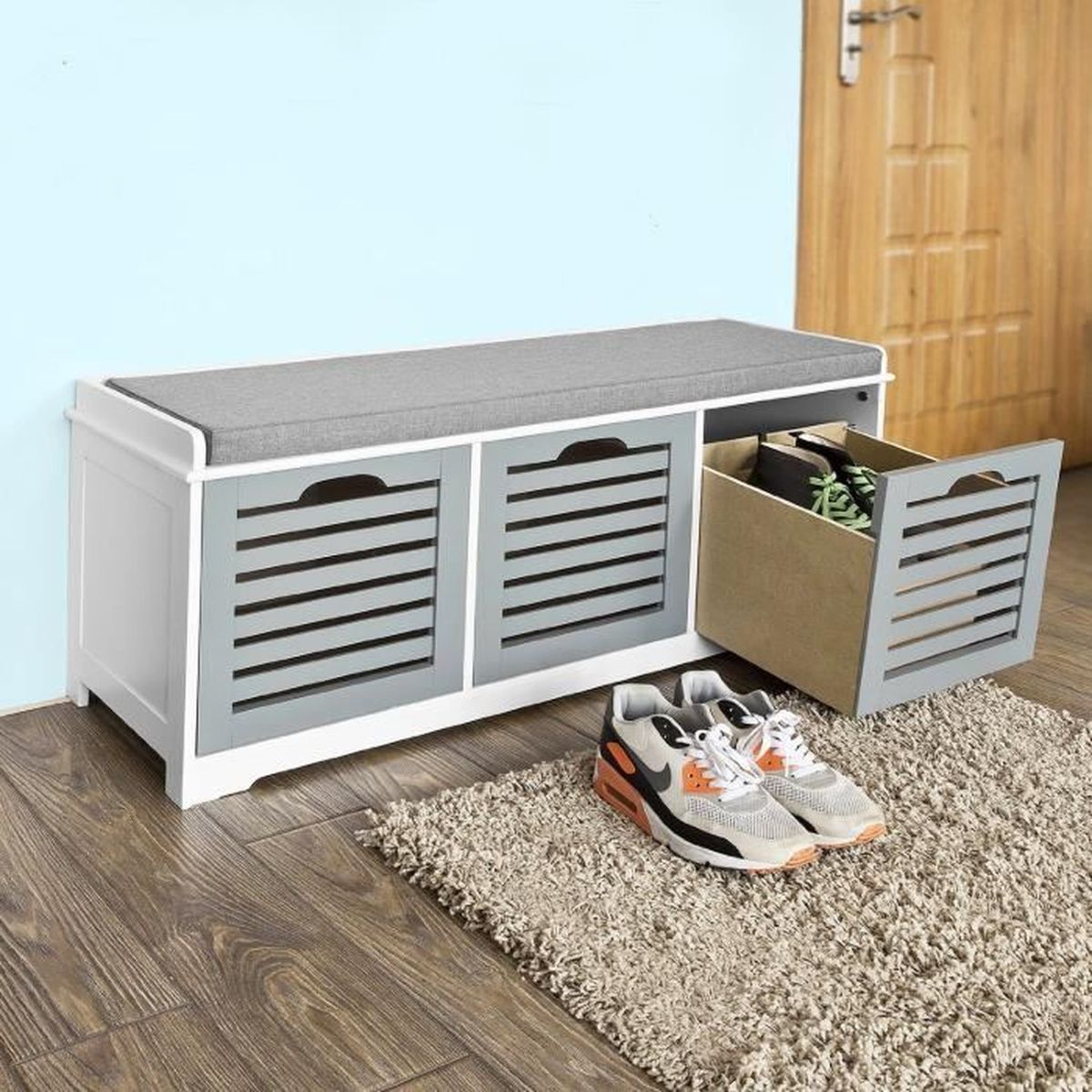 Banc de rangement avec coussin rembourré et 3 cubes, meuble d ...