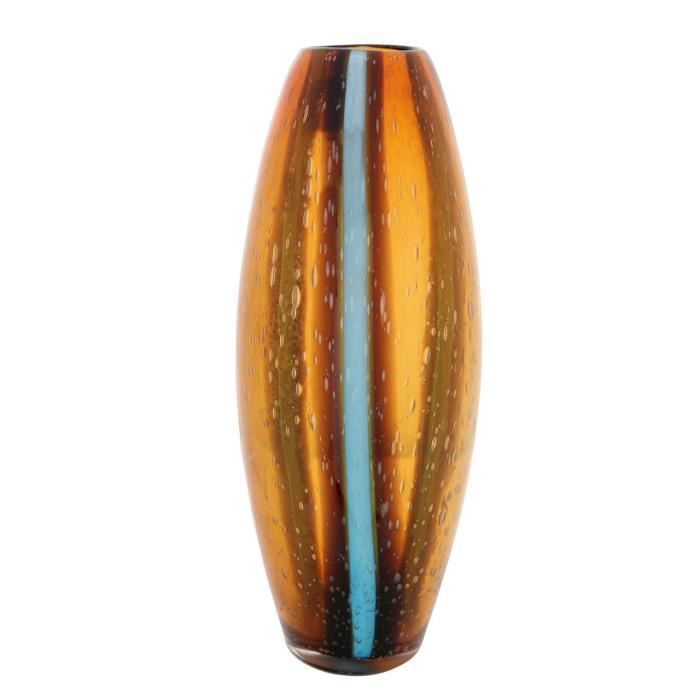 Vase ovale en verre à rayures brunes et grises Achat / Vente vase