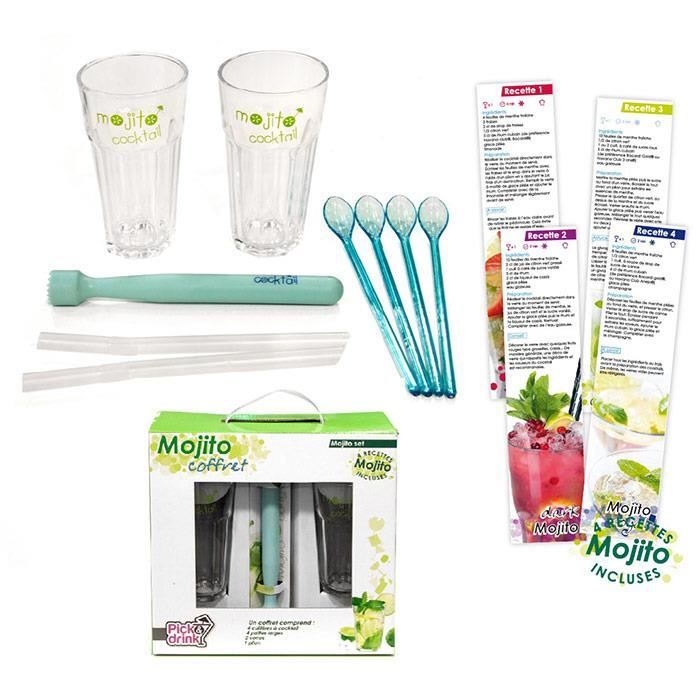 Kit Coffret Mojito avec 2 Verres, Touilleurs Achat / Vente shaker