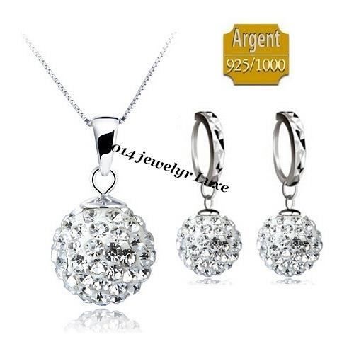 Parure Bijoux Shamballa Cristaux Blanc Argent 925/1000 M2 Blanc - Achat ...