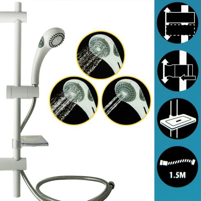 Pommeau de douche blanc 3 jets support douchette Achat / Vente
