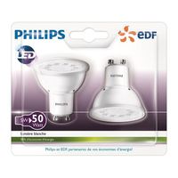 PHILIPS Lot de 2 ampoules GU10 LED 4,5W équi 50W PHILIPS Lot de 2 ampoules GU10 LED 4,5W équi 50W