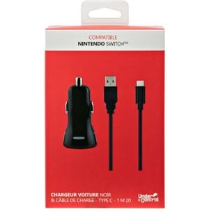 UNDER CONTROL Chargeur voiture 2A + Cable de charge USB TYPE C - Compatible Nintendo SWITCH - Noir