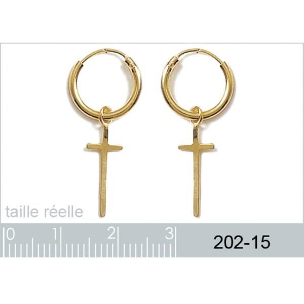 Boucles d oreilles créoles avec croix plaqué or Achat Vente boucle