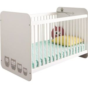 HIBOUX Lit Bébé ? Barreaux 60x120 cm Blanc Velours