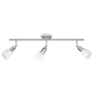 Plafonnier barre ? 3 lumi?res Sofia hauteur 10 cm E14 40W acier, chrome et blanc