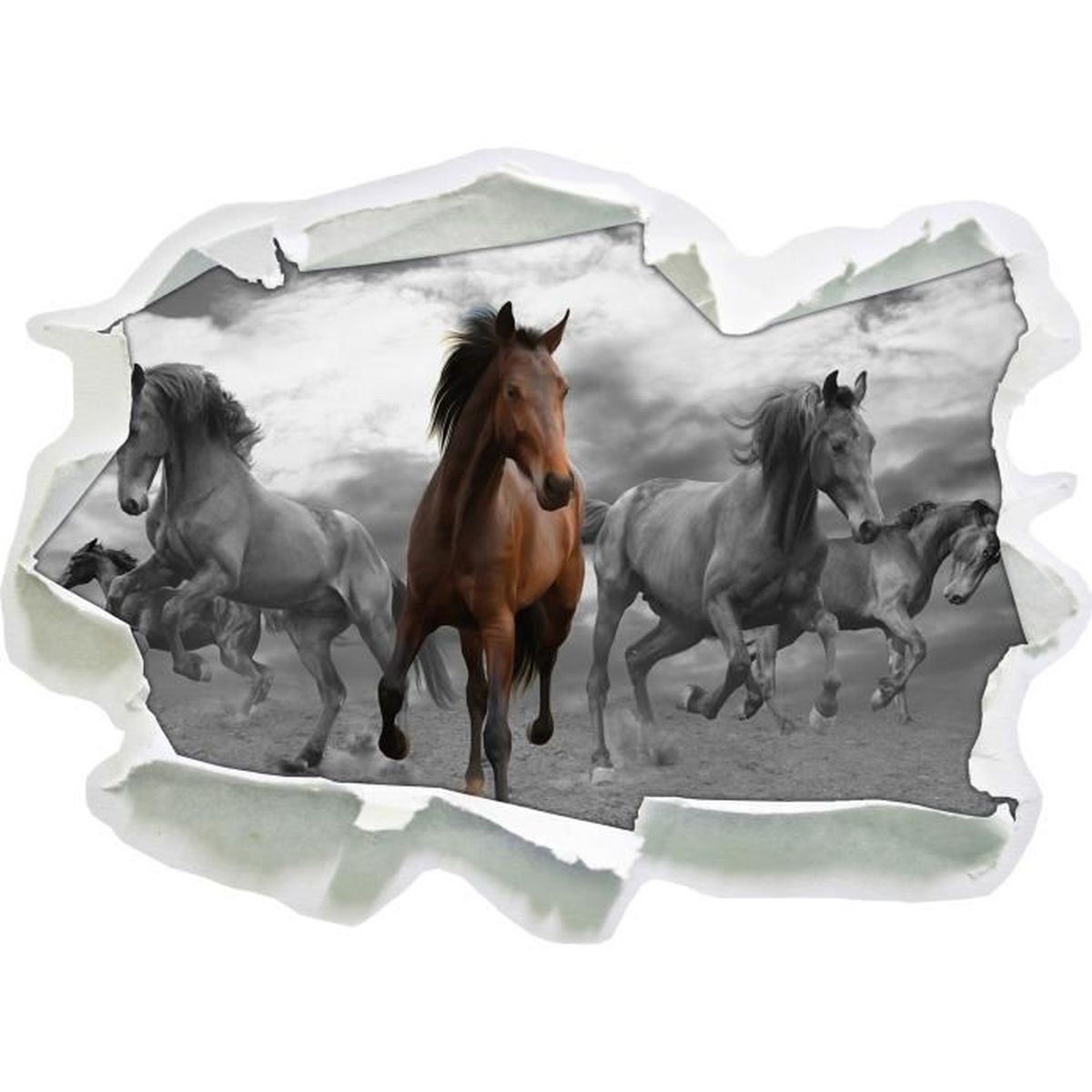 Mustangherde dans le sable noir / blanc, taille d'autocollant de ...
