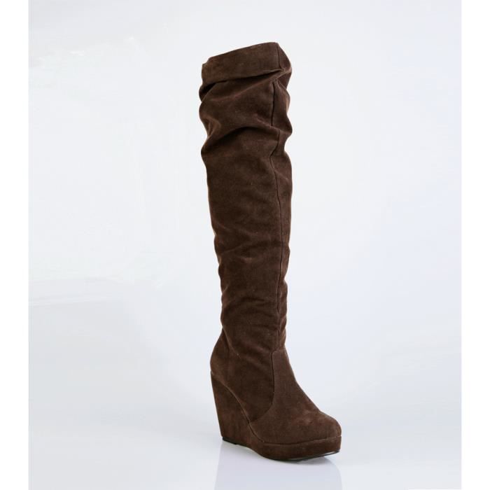 Bottes hautes compensées avec pl Marron