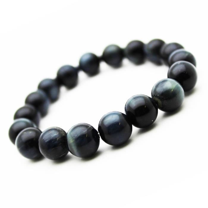 BRACELET , GOURMETTE Bracelet Oeil de Tigre Bleu 10 mm en pierres semi,