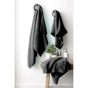 FINLANDEK Set de 2 Draps de douche 70x140 cm + 1 serviette de toilette 50x100 cm KYLPY anthracite