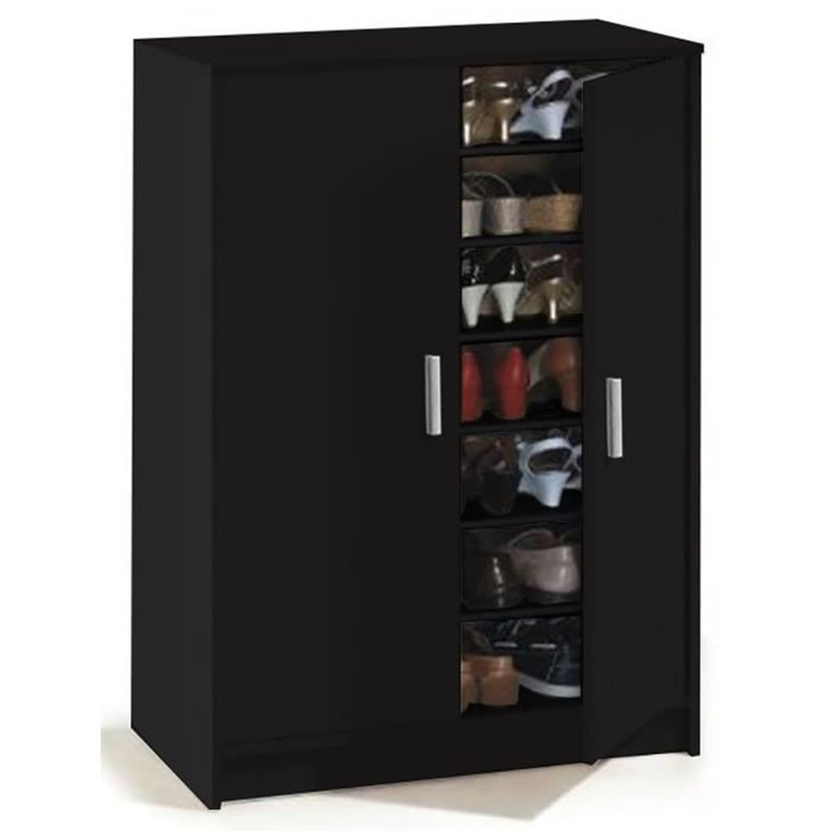 Armoire à chaussures Noir avec 2 portes et 6 étagères Dim H 101 x L 75 x P 36 cm Achat