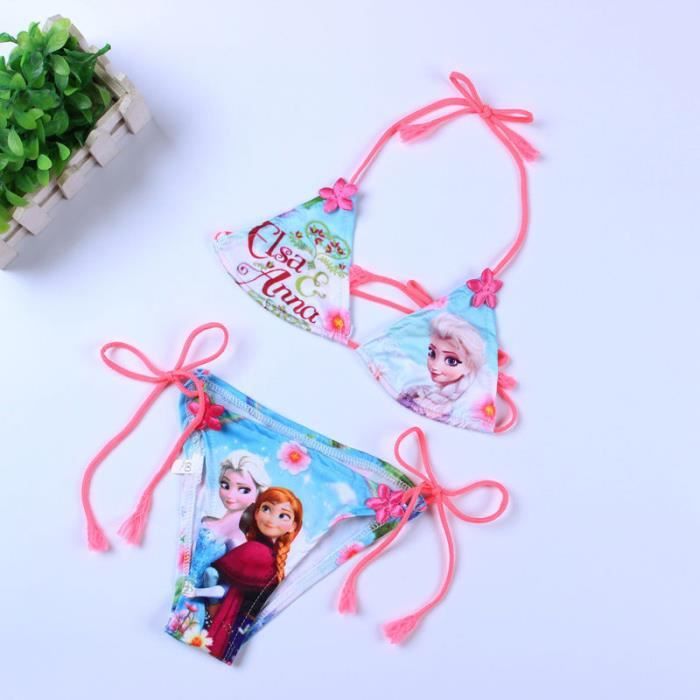 Maillot De Bain 2 Pièces La Reine Des Neiges Pour Fille - Haut Et Bas Assortis, Motif Disney