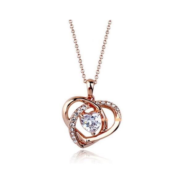 Collier pendentif coeur zircon plaquÃ© or roseï»¿Longueur : 22 ...