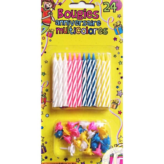 LOT DE 24 BOUGIES MULTICOLORE ANNIVERSAIRE FETE - Achat / Vente Bougie ...