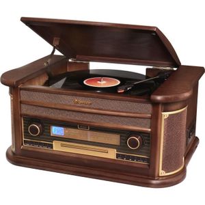 ROADSTAR HIF-1996BT Chaine HiFi Vintage avec Platine Disque, Lecteur CD/MP3/Cassette et USB - Encodage - Finition Bois