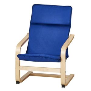 Fauteuil de relaxation enfant en métal noir et pieds bouleau massif - Tissu bleu - Contemporain - L 44 x P 47 cm