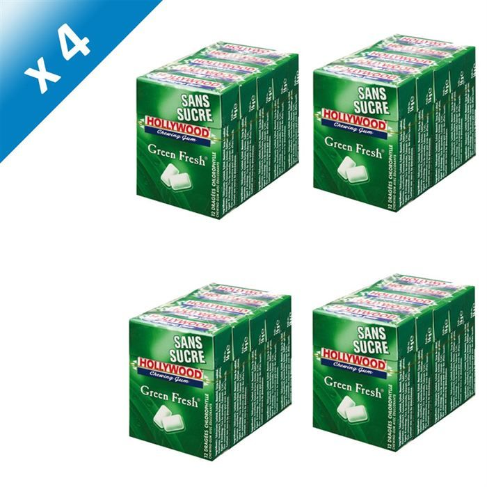 verte   Chewing gum sans sucres   Les 20 étuis de 10 dragées, 72,5g