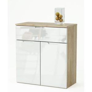 CLIO Rangement 73cm 2 portes et 1 tiorir - Blanc et décor ch?ne brossé