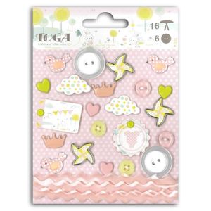 TOGA Lot de 16 embellissements Bout'chou - rose