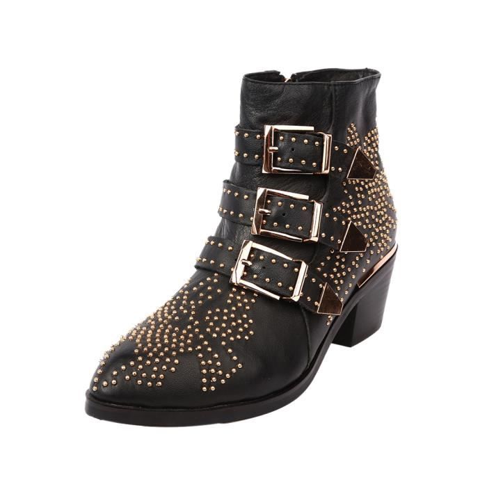 boots cuir cloutées femme