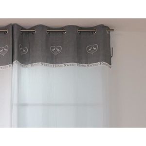 SOLEIL D'OCRE Voilage ? ?illets brodé Sweet Home 140x240 cm gris et blanc