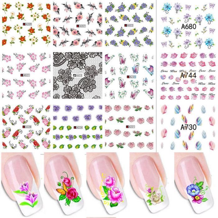 50 Feuilles Nail Art stickers Autocollant ongles Décorations de Nail