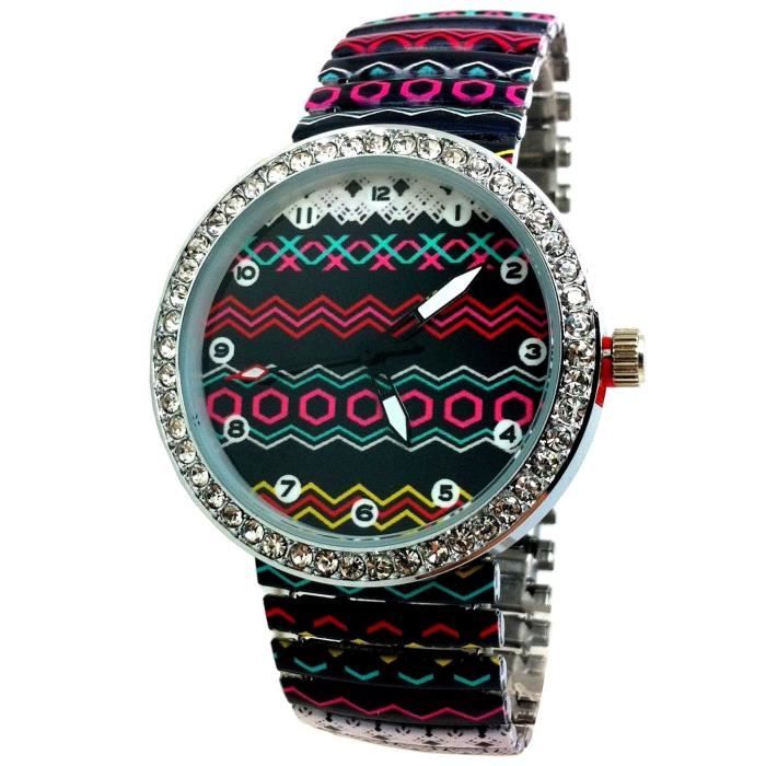 montre femme strass extensible argent motifs. montres bracelet extensible