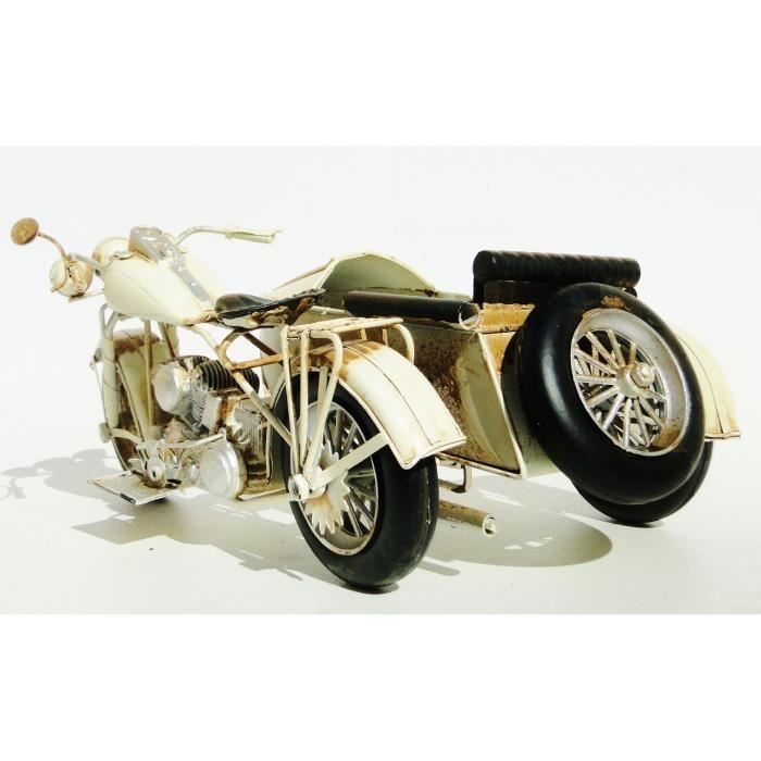 Modèle réduit moto side car décoration 28cm en tôle beige vintage ... Décor Ancienne Banquette