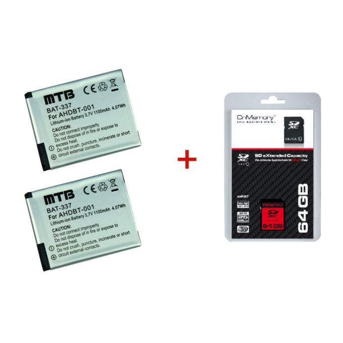 MR!TECH KIT 0335 2 Batteries + Carte SD 64Go pour Gopro Hero2 2