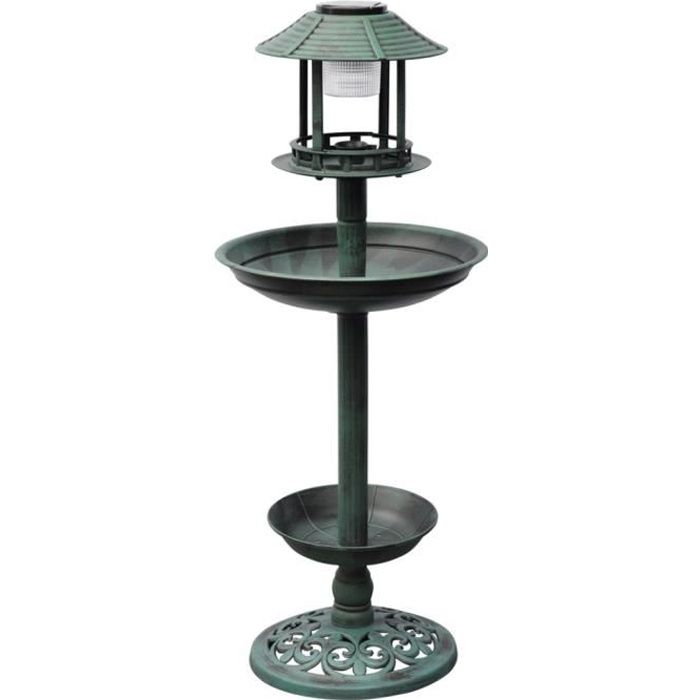 Fontaine bain d'oiseaux verte avec lampe solaire Achat / Vente