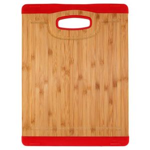 TOTALLY BAMBOO Planche ? découper avec rigole en bambou et silicone BA201716 26,5x20 cm marron et rouge