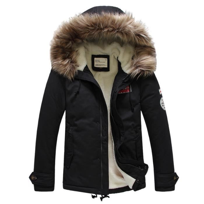 Parka Homme Fourrure Capuche Doudoune Homme Hiver Marque Manteau Veste