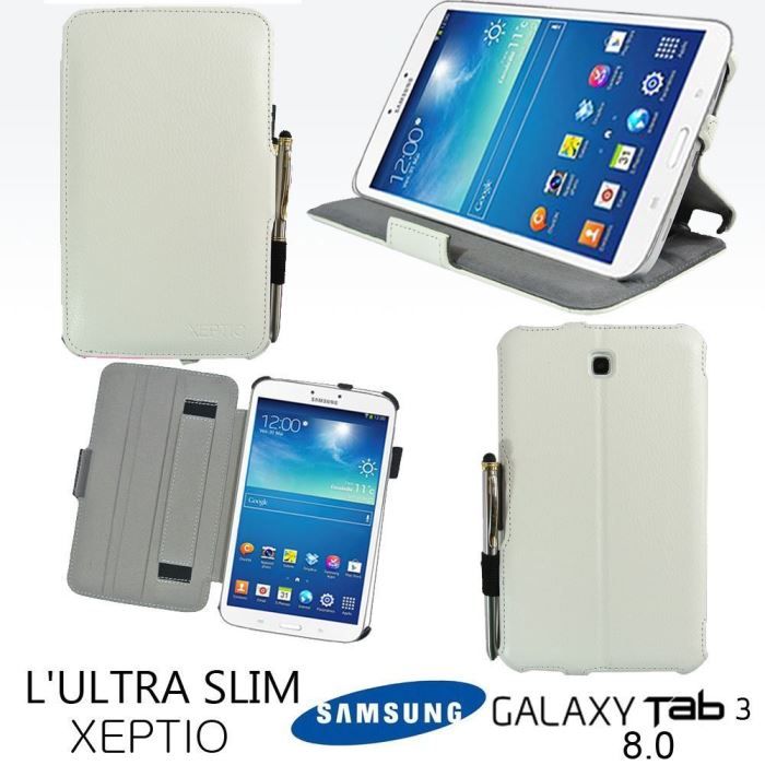 Housse Samsung Galaxy Tab 3 8 pouces blanc cuir PU  Achat  Vente