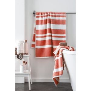 FINLANDEK Set de 2 Draps de douche KYLPY 70x140 cm rayures corail et blanc