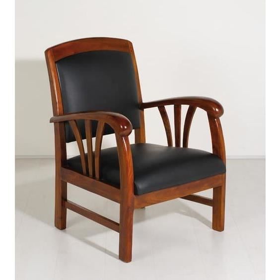 Fauteuil Colonial SEDAN Teck et Cuir Noir  Achat / Vente fauteuil Teck