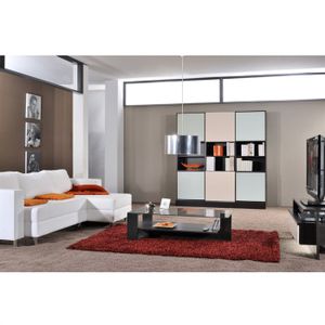 MEUBLE RANGE CD REA Colonne 2 portes vitrées beige/wengé
