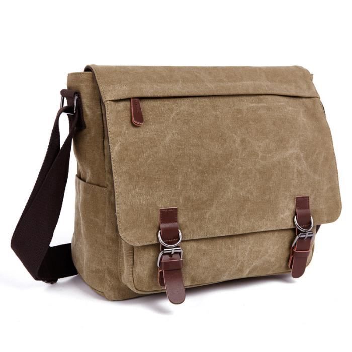 Style Rétro Multi-poches Sac Bandoulière Toile Sechunk Vert