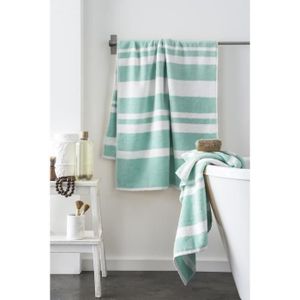 FINLANDEK Set de 2 Draps de douche KYLPY 70x140 cm rayures vert menthe et blanc