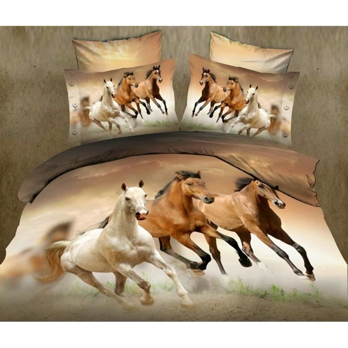 4 pièces housse de couette, motif des chevaux 3d ensembles de literie