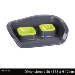 Gamelle double avec plateau 50x38x12 cm - Gris et vert - Pour chien