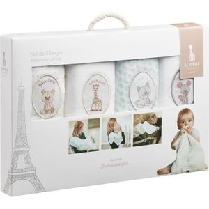 SOPHIE LA GIRAFE Set de 4 Langes Bébé Brodées