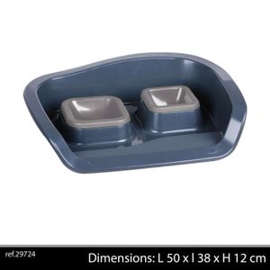 Gamelle double avec plateau 50x38x12 cm - Gris - Pour chien